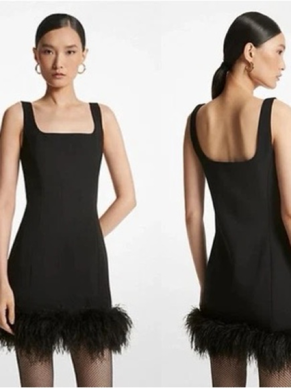 Michael Kors NWT! Original $495 Feather Trim Stretch Crepe Shift Dress Size: 0